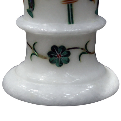 White Marble Flower Vase Inlaid Malachite Stone 