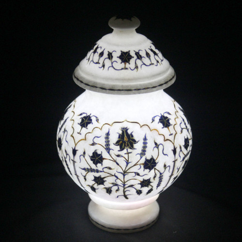 Handcrafted Paradise Royal White Marble Pot Pietra Dura 