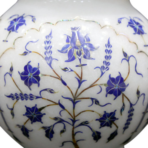 Handcrafted Paradise Royal White Marble Pot Pietra Dura 