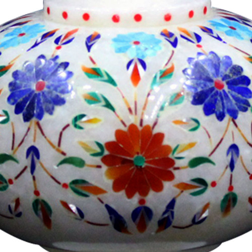 White Marble Decorative Flower Vase Pietra Dura Art 