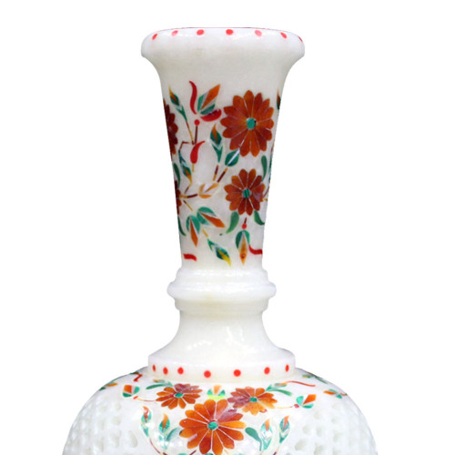 Filigree White Marble Decorative Flower Pot 