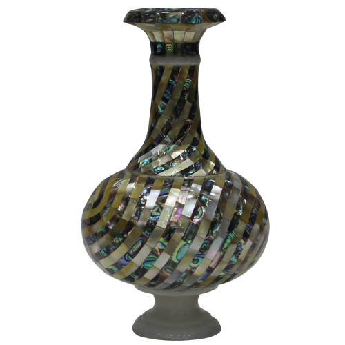 Mosaic Art White Marble Inlay Flower Vase Inlaid Paua Shell 