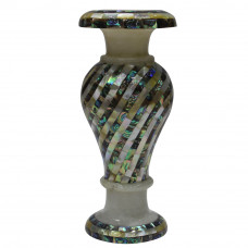 Mosaic Art White Marble Inlay Flower Vase Inlaid Mother of Pearl 