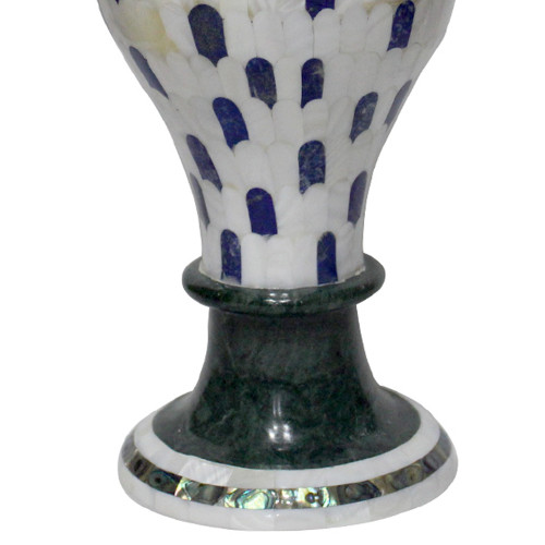Handmade Green Marble Flower Vase Inlaid Lapis Lazuli 