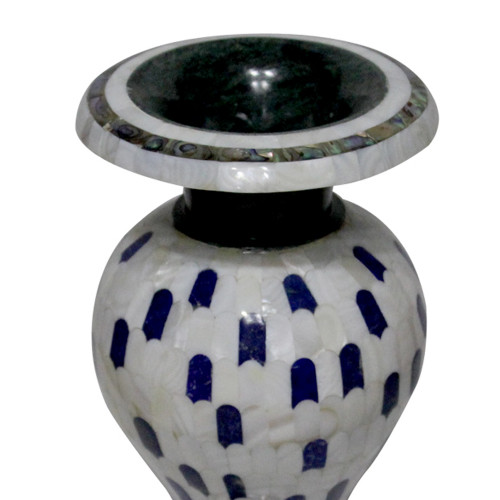 Handmade Green Marble Flower Vase Inlaid Lapis Lazuli 