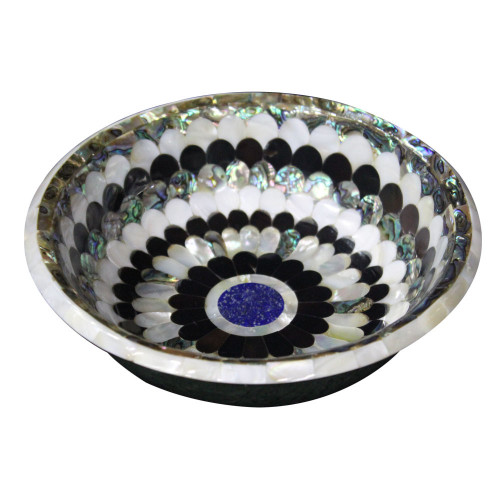 White Marble Fruit Bowl Inlaid Black & White Pearl