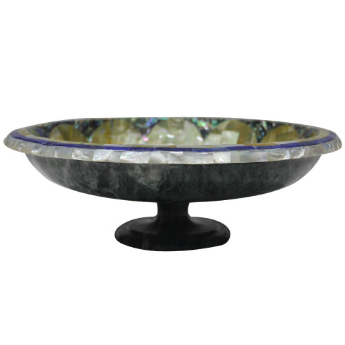 Green Marble Fruit  Bowl Inlaid Lapis Lazuli