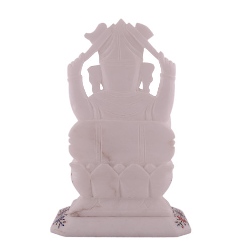 White Marble Lord Ganesha Statue Inlaid Semiprecious Gemstone