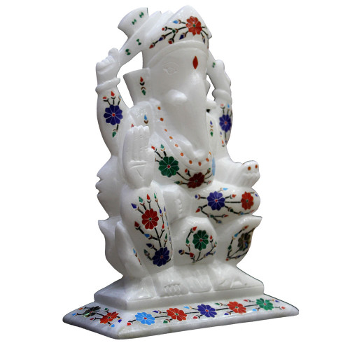 9" x 6" Inch Handmade White Marble Ganesha Sculpture For Home