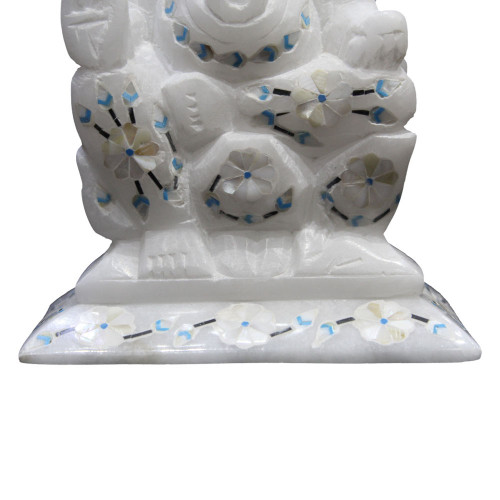 5" x 3.5" Inch Real Rare Gemstones Inlaid White Marble Ganesh Statue