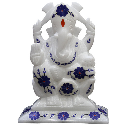 Handmade Vintage Art Inlay White Ganesh Figurine