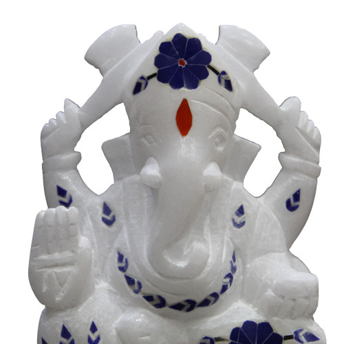 Handmade Vintage Art Inlay White Ganesh Figurine