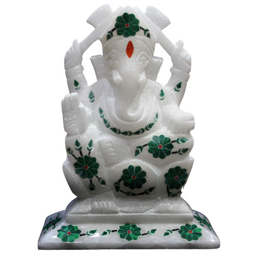 Handmade White Marble Indian God Ganesh Murti