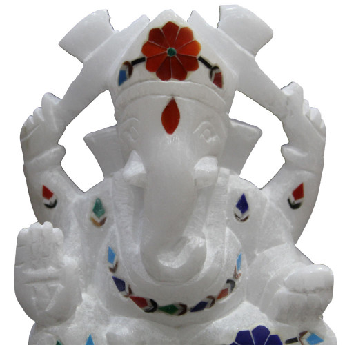 Alabaster Stone Carving White Marble Lord Ganesha Statue