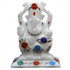 Alabaster Stone Carving White Marble Lord Ganesha Statue