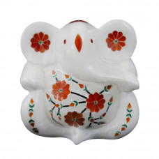 White Lord Ganesha Inlay Figurine For Home Decor