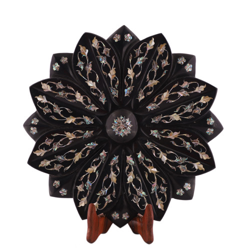 Handmade Black Marble Lotus Fruit Bowl For Home Decoration