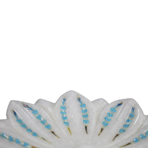 White Marble Lotus Leaf Bowl With Scagliola Art 