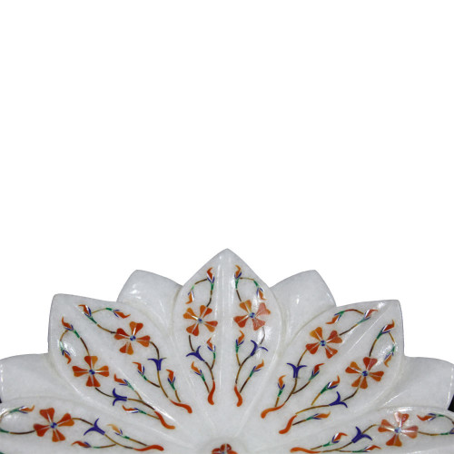 Marble Lotus Leaf Bowl Antique Pietre Dure Art Inlaid Semi Precious Stone