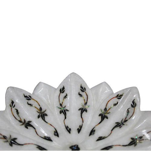 Beautiful Marble Lotus Leaf Bowl With Scagliola Art Work