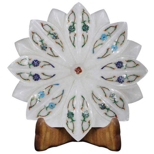 White Marble Lotus Leaf Bowl Mosaic Art For Home Decoration\ Valentine Gift \ New Year Gift