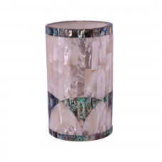 White Marble Pen Holder Inlaid Mother of Pearl Gemstone