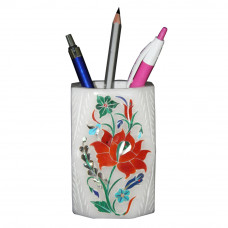 Beautiful Flower Design Inlay White Pen Holder For Desk