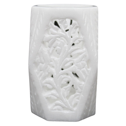 Floral Inlay White Pen Holder Cum Tissue Holder / Flower Vase 4" Inch Height