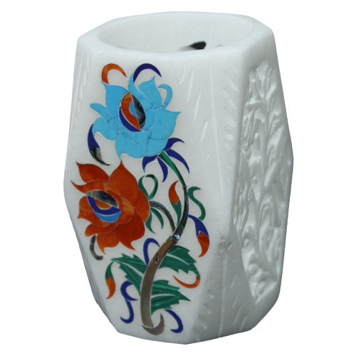 Floral Pen Holder cum Tissue Holder With Pietra Dura Inlay Craft Work Online Shopping