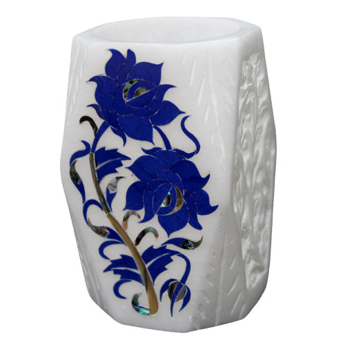 Marble Pen Holder With Floral Inlay Work | Candle Holder | Flower Vase| Tissue Holder