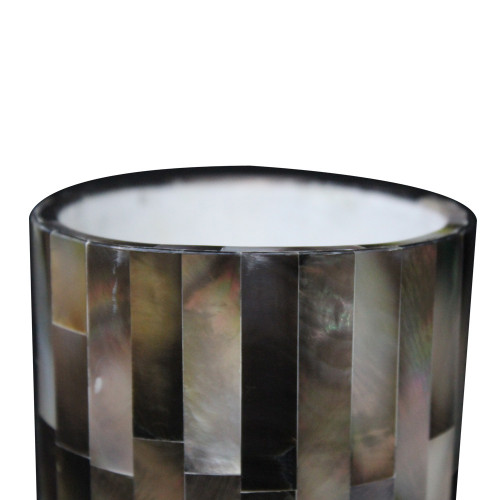 5" Inch White Marble INlay Flower Vase Cum Pen Holder Inlaid With Semi Precious Gemstones 