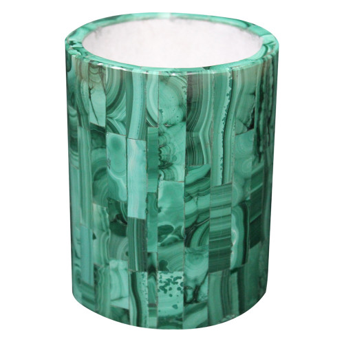 White Marble Inlay Flower Vase Cum Pen Holder Inlaid With Semi Precious Gemstones Home Decor Art Piece 