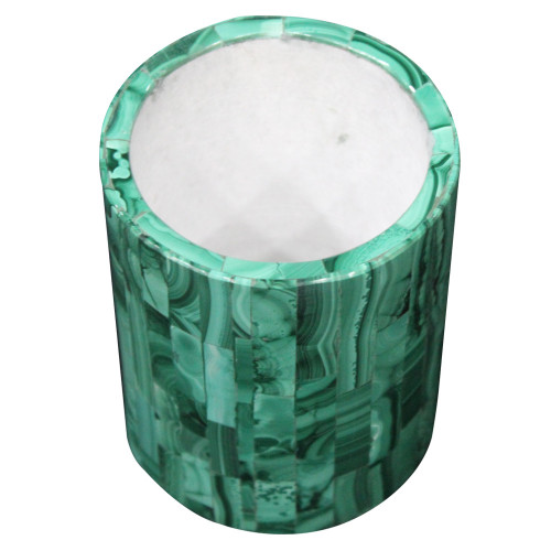 White Marble Inlay Flower Vase Cum Pen Holder Inlaid With Semi Precious Gemstones Home Decor Art Piece 