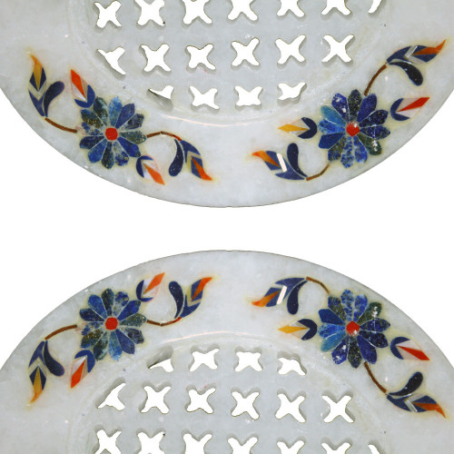 4" x 5" Inch Antique White Marble Soap Dish Inlaid Semiprecious Stones