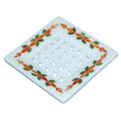 Square White Marble Decorative Soap Dish Holder