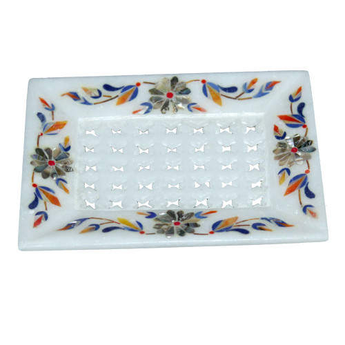 Handmade Rectangle White Marble Soap Tray For Bathroom Decor
