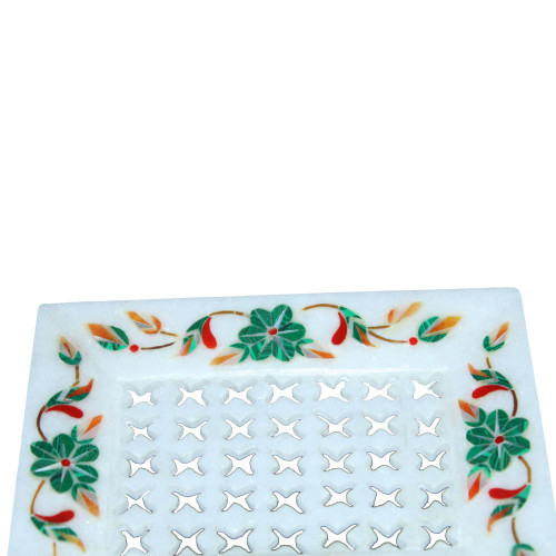 Decorative White Marble Inlay Bathroom Tray For Soap Holder