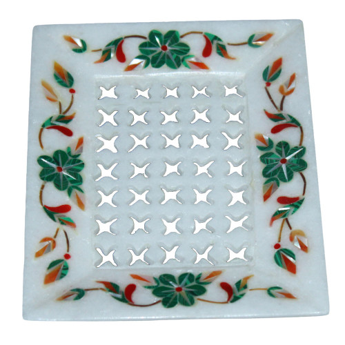 Decorative White Marble Inlay Bathroom Tray For Soap Holder