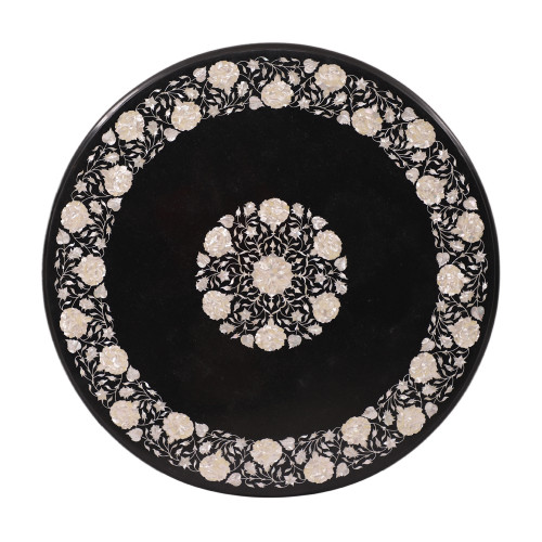 Mother of Pearl Inlay Black Marble Coffee Table For Home
