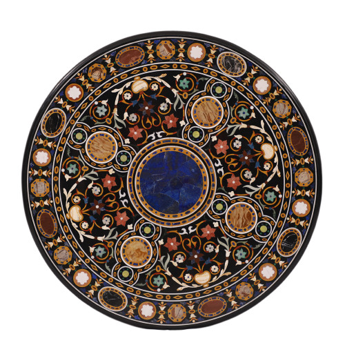 Pietra Dura Work Inlay Black Marble Top Coffee Table For Home