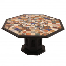 Unique Design Pietra Dura Art Round Black Marble Top Coffee Table