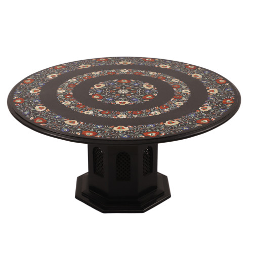 Mosaic Art Marquetry Black Marble Inlay Coffee Table Top