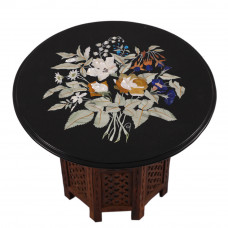 Unique Design Inlay Pietra Dura Work Black Marble Coffee Table