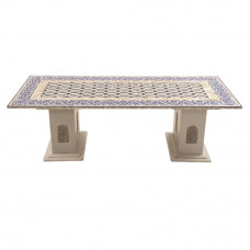 Pietra Dura Art Work Solid White Marble Coffee Table