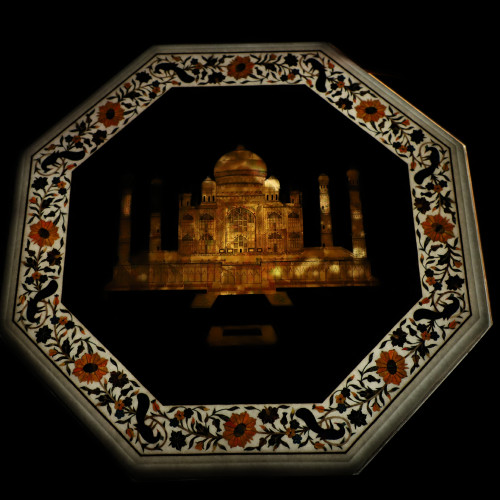 Taj Mahal Inlaid Pietra Dura Art White Marble Coffee Table