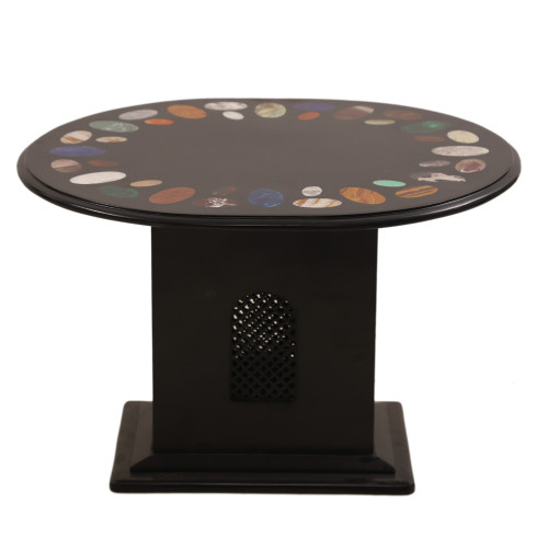Black Marble Coffee Table Inlaid Solid Gemstone