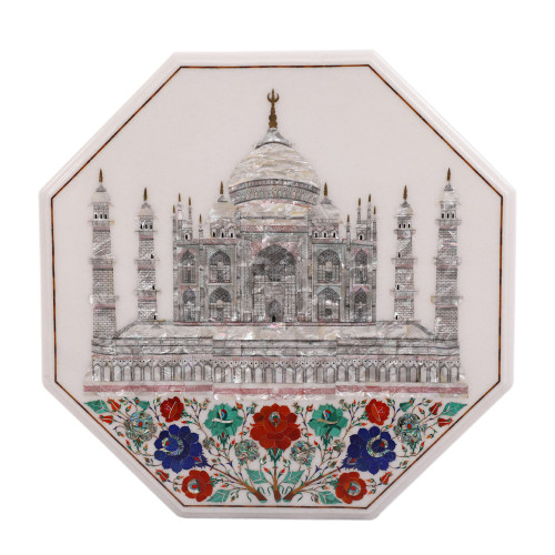 Taj Mahal Inlay White Marble Coffee Table Top