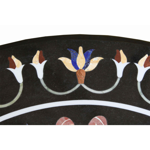 Round Black Marble Coffee Table Inlay Floral Art Work