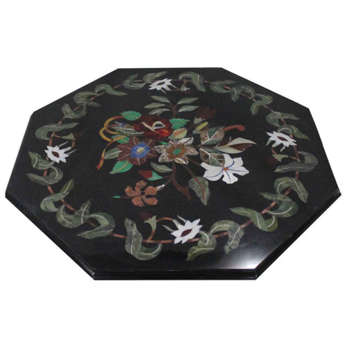Mosaic Art Inlay Black Marble Top Coffee Table