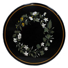 Round Black Marble Inlay Coffee Table For Office Room